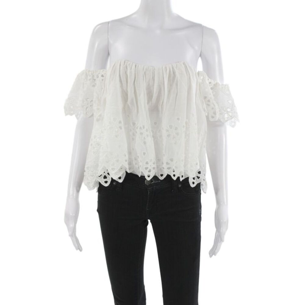 Stone Cold Fox Women Cropped Off Shoulder White Blouse Boho Zip Size 1